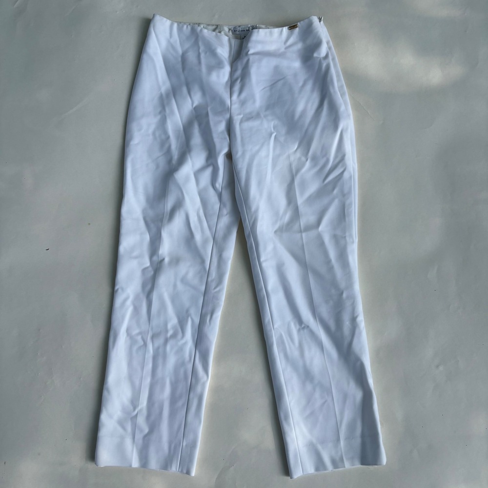 St John Sport Womens White Straight Leg Side Zip Dress Pants Size 2 Made in USA